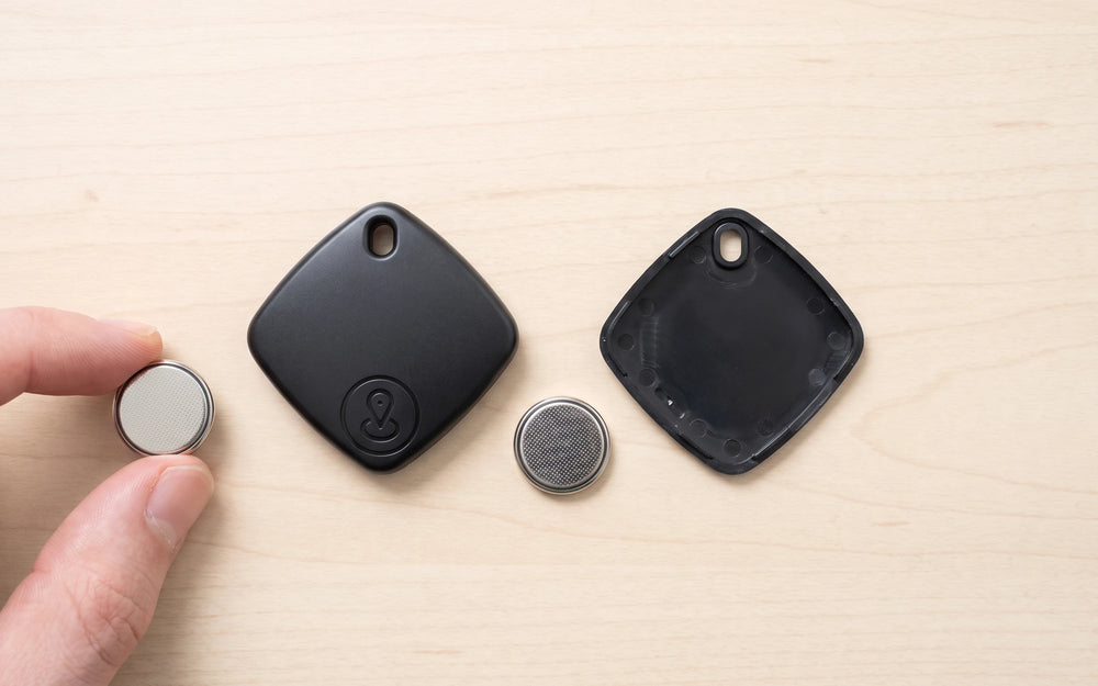 CR2032 coin cell next to the tag