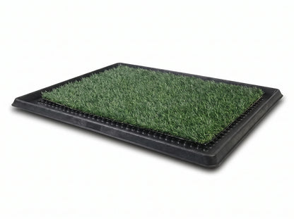 Turfio Indoor Dog Potty — Washable collection tray under washable synthetic turf, with a splash wall — no drainage bag, no subscription, nothing to rebuy